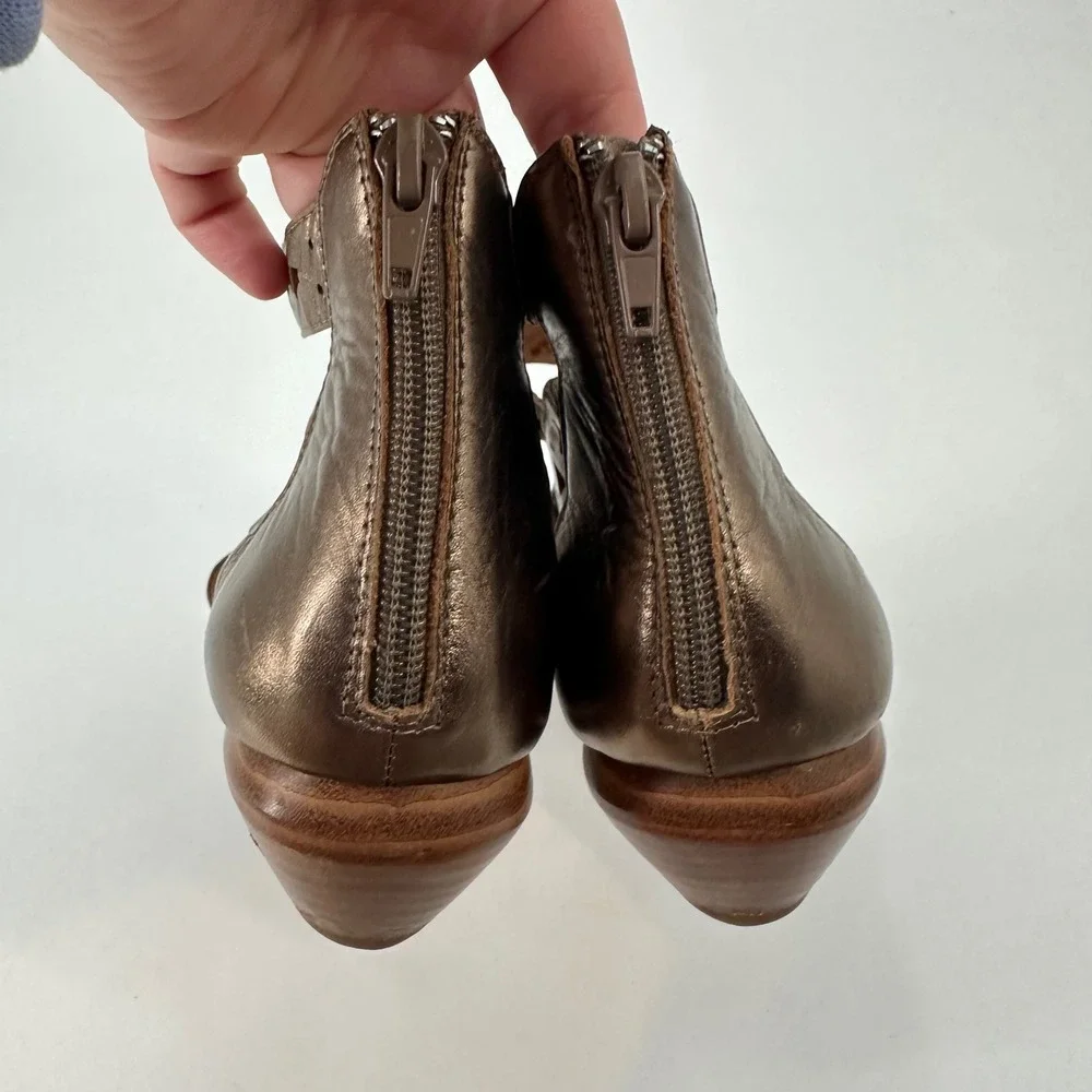 Miz Mooz Pomona Bronze Leather Cutout‎ Gladiator Wedge Sandals Women's 7.5